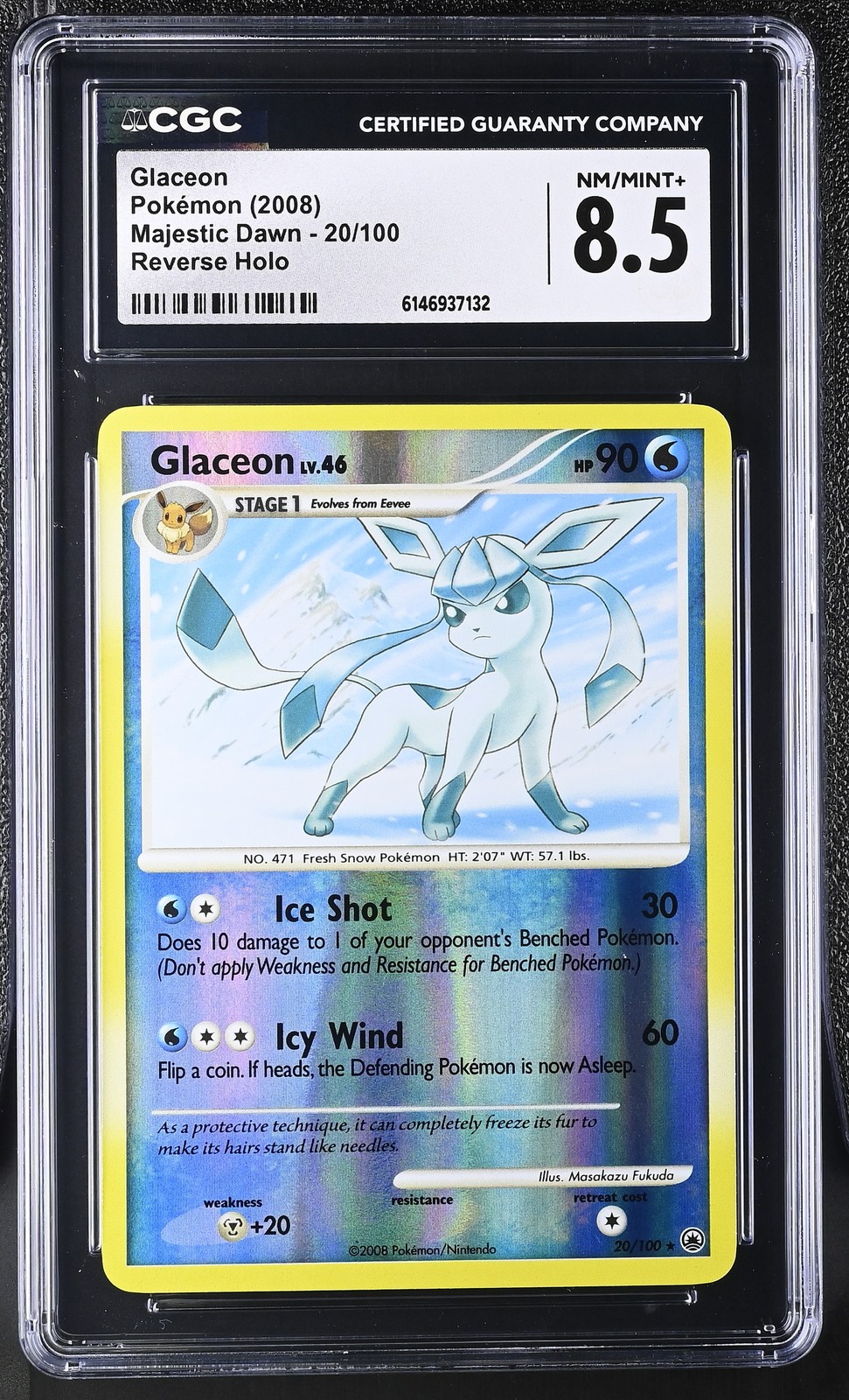 CGC 8.5 NM/MINT+ Glaceon 20/100 Majestic Dawn Reverse Holo Pokemon Card