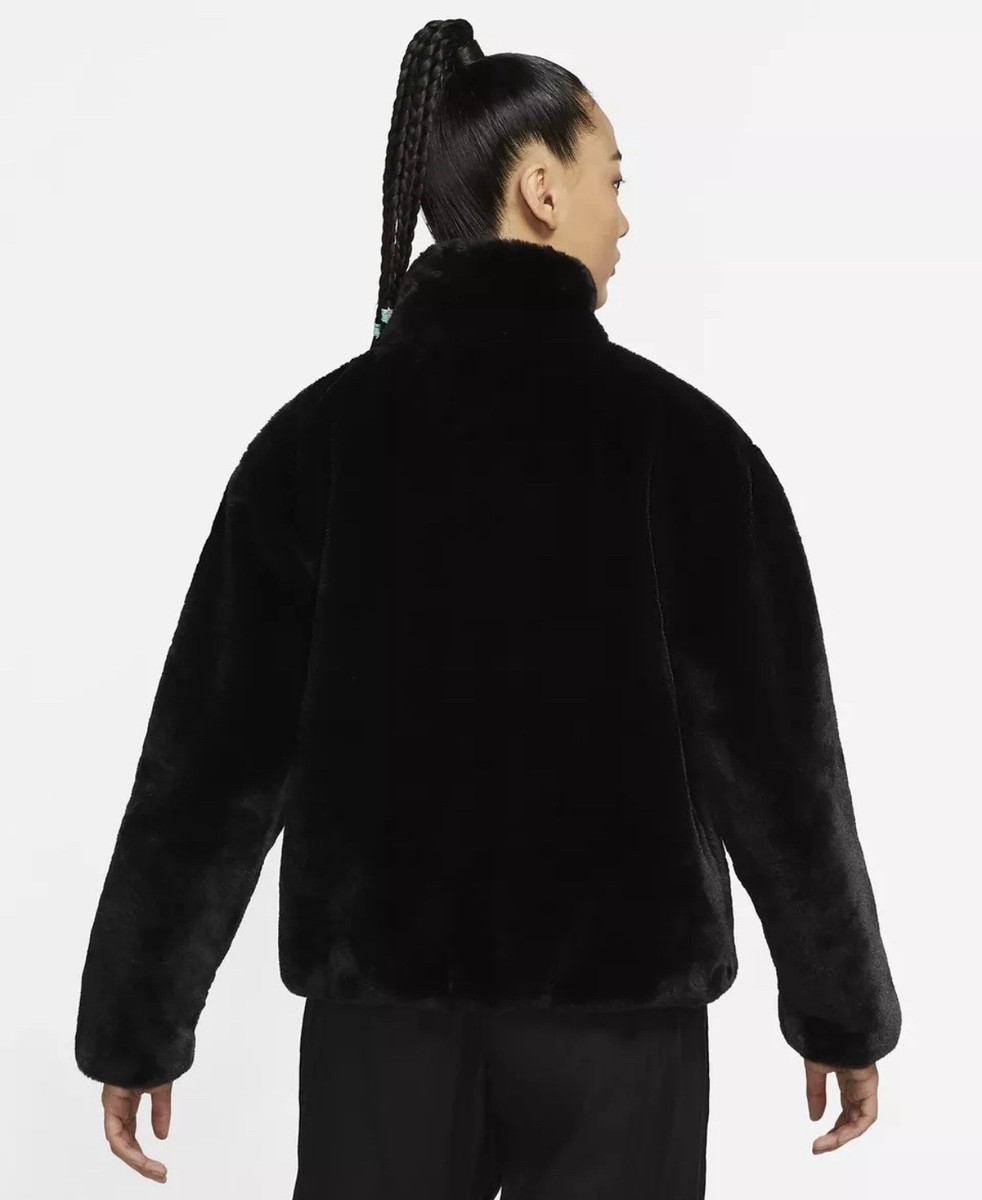 Nike Sportswear Black Fossil Faux Fur Full Zip Jacket Wmns Sz