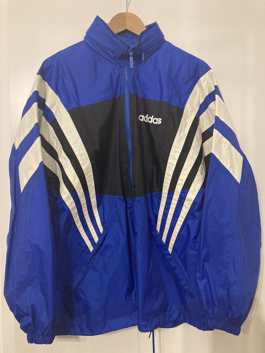 ADIDAS Regenjacke Vintage Schwarz/blau und Weisse Streifen Gr