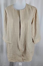 New Chicos Open Blazer Lined Ivory Metallic Gold Linen Polyester Large