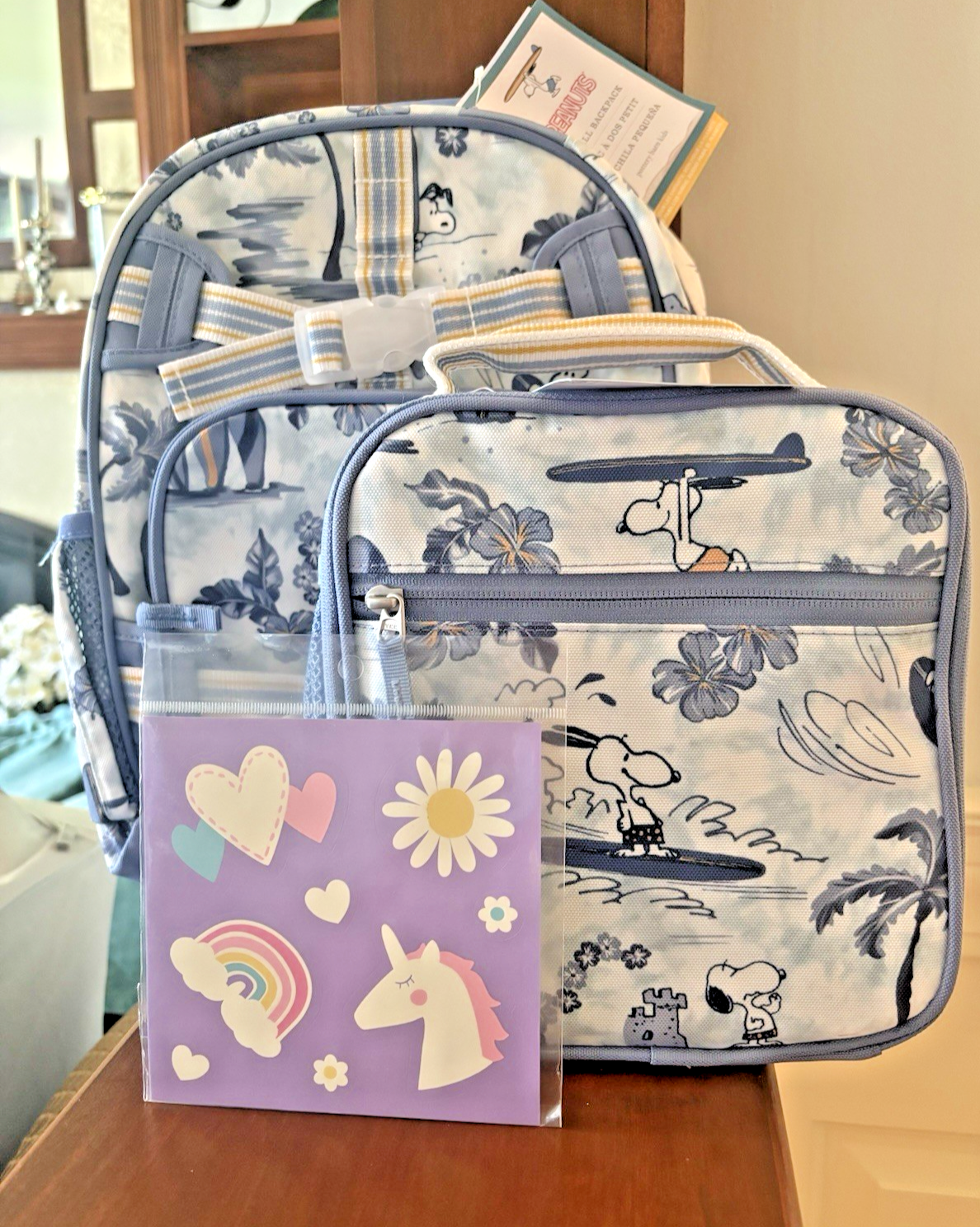 PONY ZAINO SNOOPY SCUOLA CERAMICA FIENILE + BORSA PRANZO arachidi spiaggia viaggio ragazza.