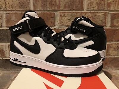 New 10.5 Nike Stussy Air Force 1 Mid Black White Sneakers DJ7840