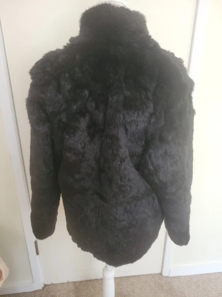 复古 70 年代 Mademoiselle Furs 黑色 Raɓbit 夹克小号 GUC — 第 3/4 张图片