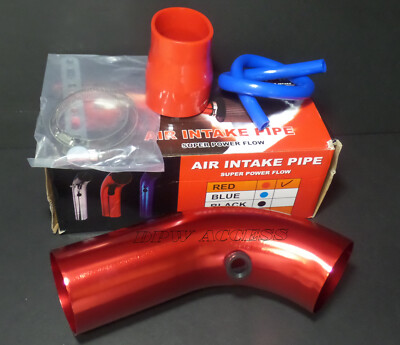 Red Cold Air Intake 3 in Aluminum Pipe Short Ram Filter Universal Car Piping Kit