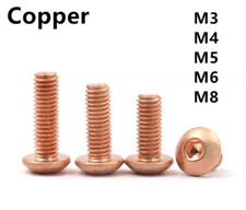 99.9% Pure Copper Hex Socket Bolts Button Head Screws M3 M4 M5 M6 M8