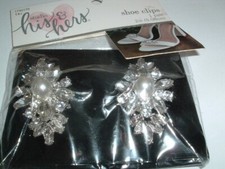 Antique Pair Marquise Crystal and White Pearl Shoe Clips NWT