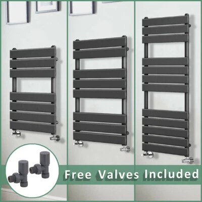 Anthracite Designer Flat Panel Towel Rail Radiator Bathroom Warmer + Free Valves
