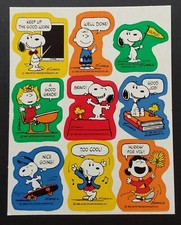 Vintage Hallmark Peanuts Snoopy Charlie Brown Sally Lucy School Sticker Sheet