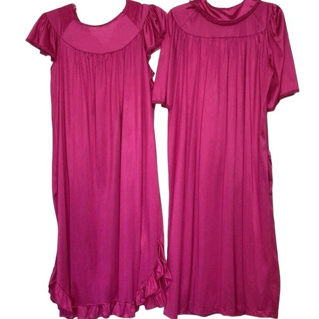 Juego de 2 vestidos y batas vintage Nancy King rosa magenta talla grande EE. UU. Foto 4 de 4