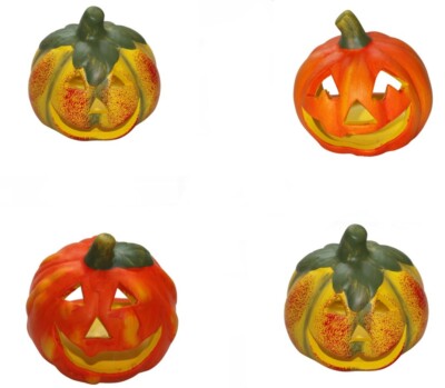 4 STK KÜRBIS WINDLICHT Terrakotta Orange Halloween Kürbisse Deko Windlichter w32