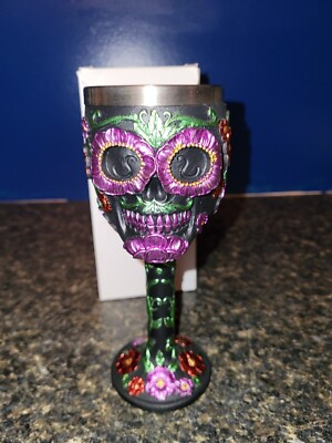  Gothic Black Red Pink Green Day of the Dead Sugar Skull Wine Goblet.