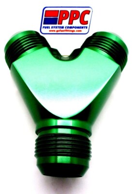 10 AN x 10 AN x 10 AN  Full Flow  Y Block Fitting, Polished Green Anodized  Alum