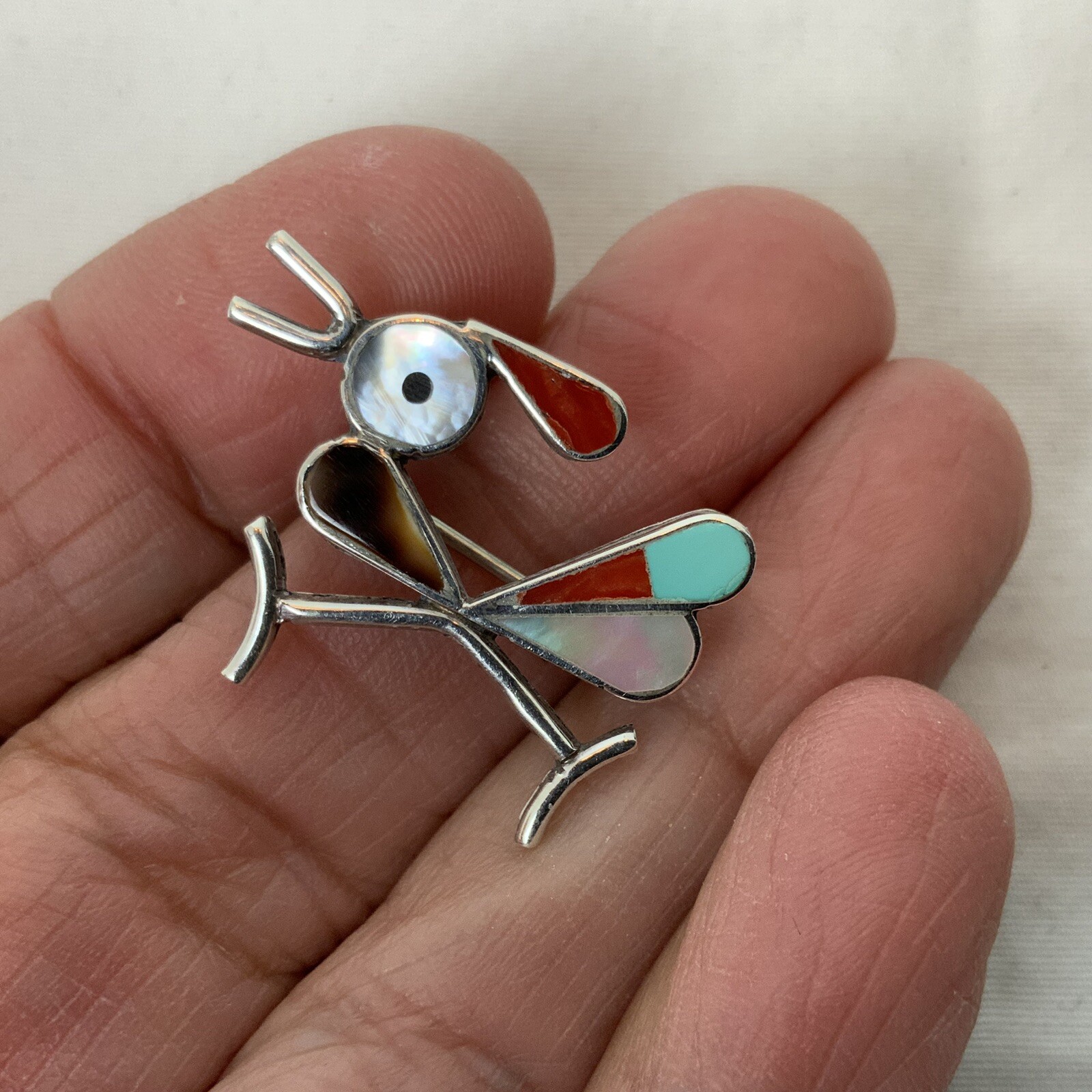 VTG Zuni Roadrunner Sterling Silver Multi Stone I… - image 5