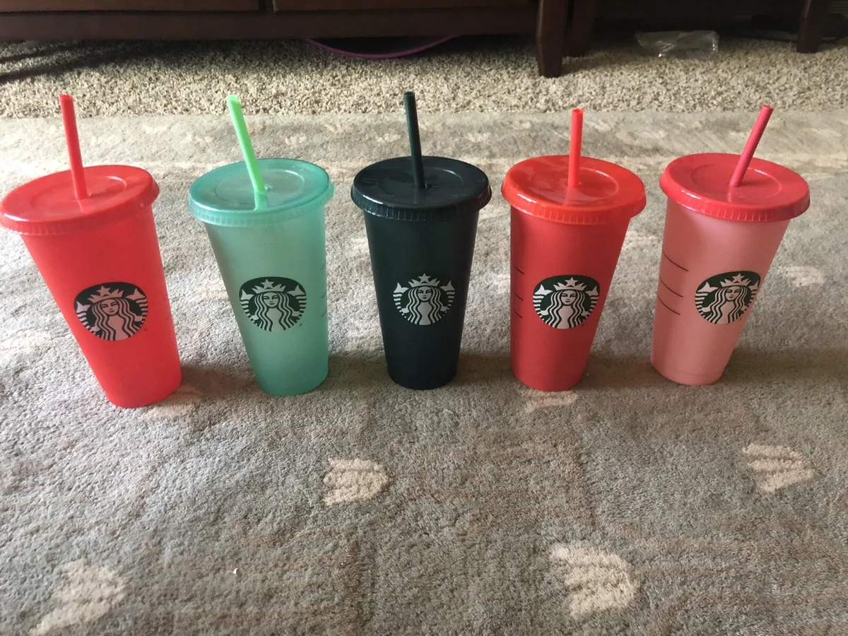 Starbucks Reusable Cold Cups with Lids & Straws-Set Of 5 Glitter Color  Changing