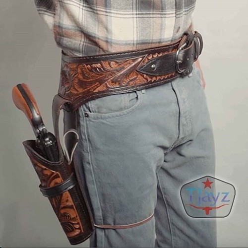 TJAYZ American USA 22 CAL Tooled Holster Gun Belt Drop Loop LEATHER Western RIG - Picture 19 of 27
