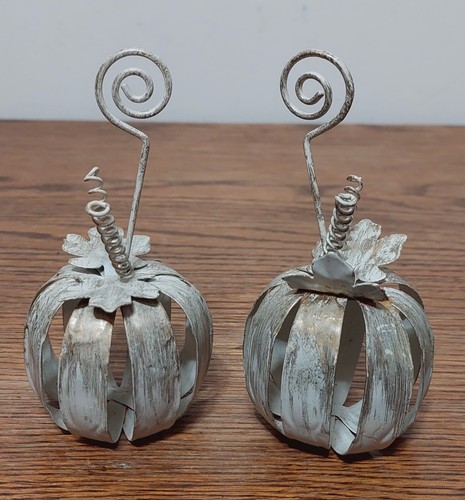 Metal Pumpkin Holiday Place Card Holders - Set Of 2 - Picture 4 of 7