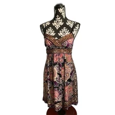 Ruby Rox Pink & Brown Paisley Spaghetti Strap Mini Dress Size Small