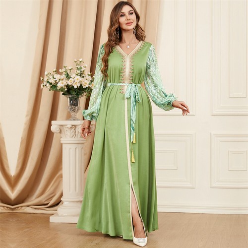 Muslim Floral Kaftan Islamic Women Maxi Dress Ramadan Dubai Caftan Moroccan Gown - Picture 55 of 216