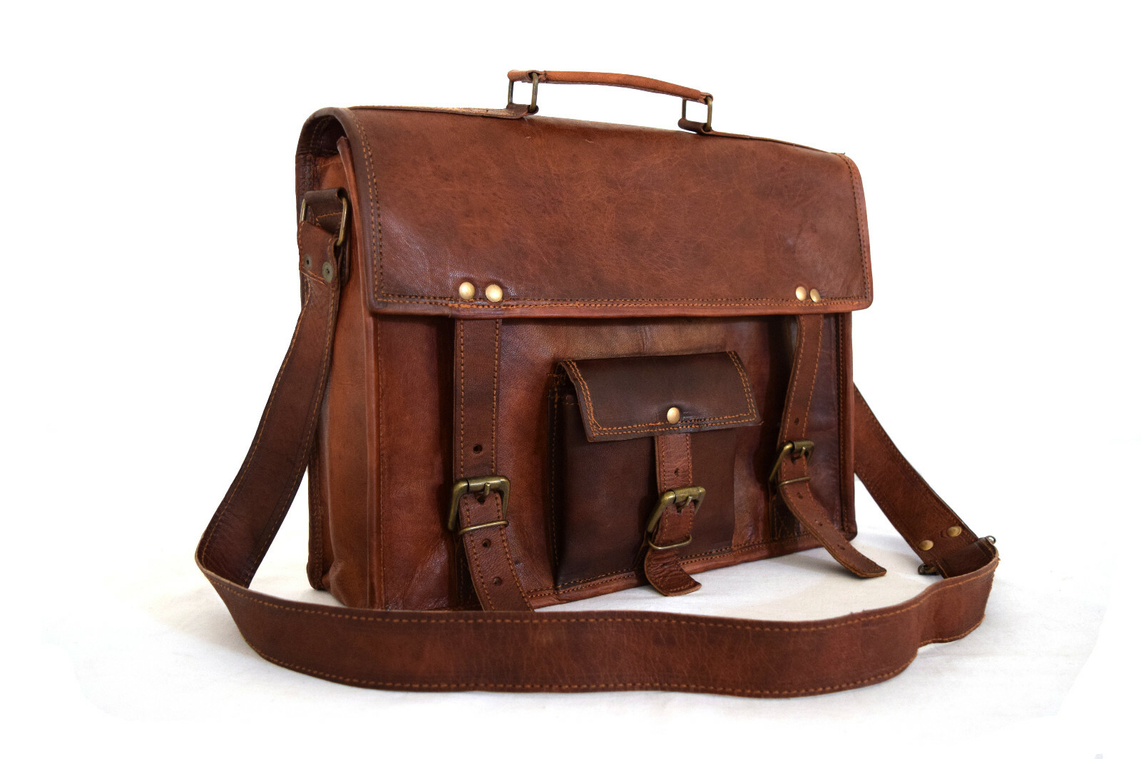 14 In Real Leather Satchel Messenger Bag Laptop School Briefcase Shoulder Bags