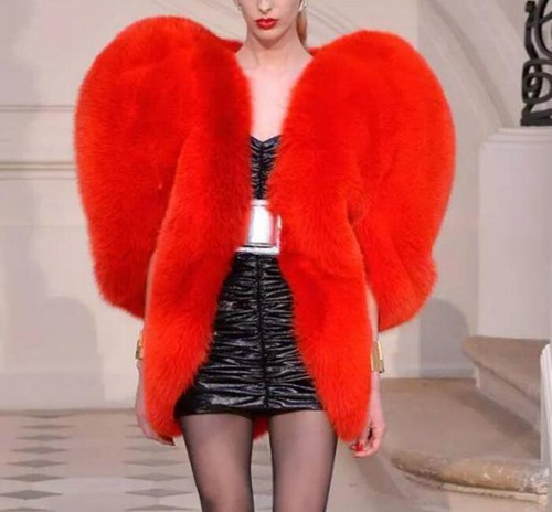 Women Sweet Red Heart-Shaped Faux Fur 