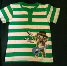 WonderKids Boy's green  white short sleeve t-shirt w/guitar graphic size 5