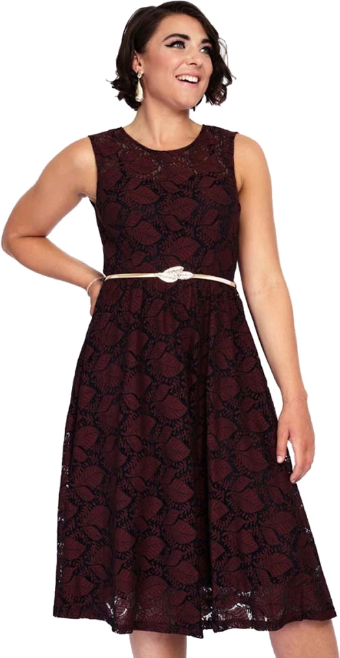 Voodoo Vixen »SOPHIA AUTUMN« Leaves LACE Spitze 50s SWING DRESS Kleid Rockabilly - Bild 3 von 4