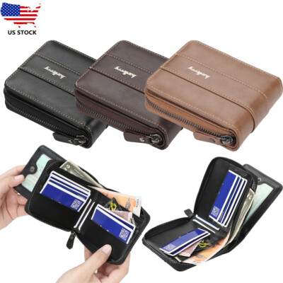 Men's Leather Wallet Foldable Zipper Wallet Multifunctional Large Capacity Purse