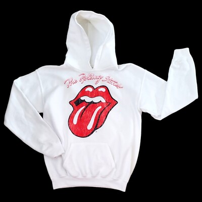 The Rolling Stones Tongue Graphic Hoodie Sweatshirt Women's XS White