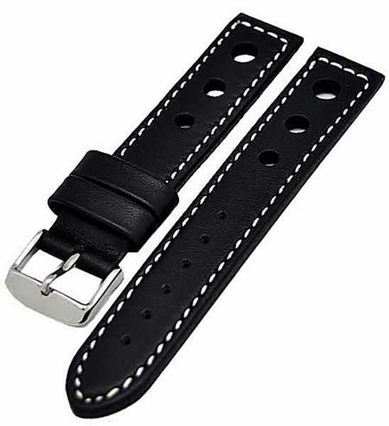 Uhrenarmband Aus Kalbleder – Schwarz Mit Roter Naht, 20 Mm Stegbreite, 3-Loch, Für Herrenuhren