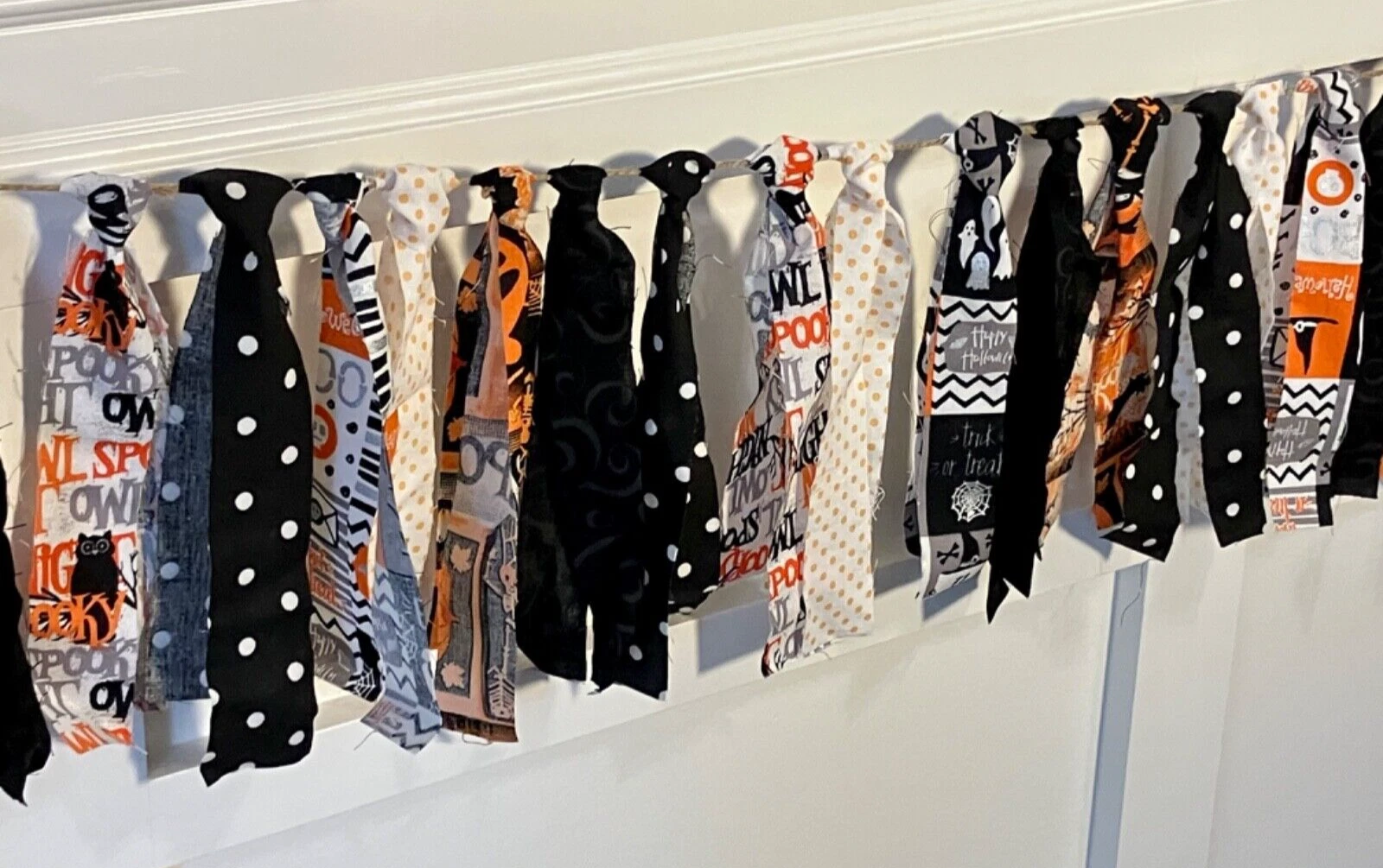 6 Foot Halloween Rag Tie Garland Mantle Fireplace Decor Fabric Ribbon Swag Stair