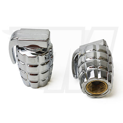 2x plastic valve cap for car tires, bicycle tires | hand grenade chrome