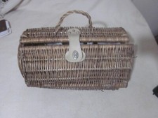wicker picnic basket with stuff inside used lining inside 