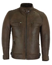 Vance Leather VL550CBR Biker Cafe Racer Waxed Lambskin Brown Motorcycle Jacket