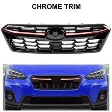 Black Front Upper Grille w/ Chrome Molding Trim For Subaru Crosstrek 2018-2020