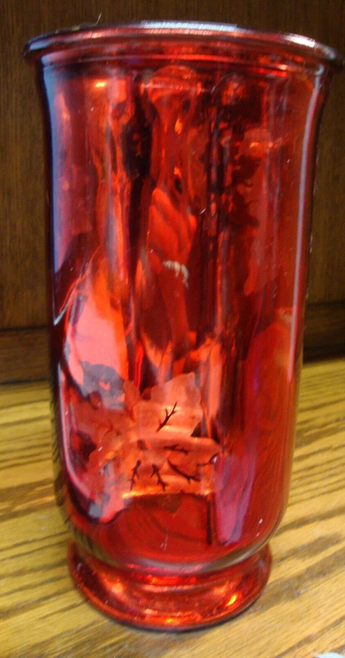 Elegante Candelabro Pilar 10" Rojo Rubí Rojo Poinsettia Hermoso Irridiscente L31 Foto 3 de 4