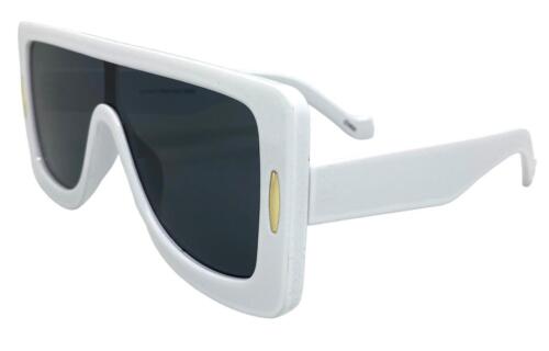 OVERSIZED Exaggerated Modern Retro Shield SUNGLASSES Large White Frame Dark Lens - Picture 4 of 6