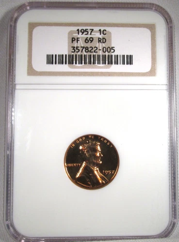 1957 Lincoln Wheat Cent NGC PF69 RD Coin AS29