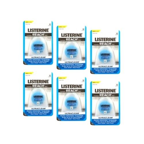 6 Pack Listerine Ultraclean Mint Floss Micro Grooves Technology 30 Yards each - Picture 1 of 5