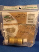 Gatorbite 1/2" x 1/2" Coupling Use With PEX, CPVC or Copper BRAND NEW Free Ship