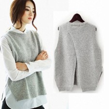 Women Knit Sweater Pullover Back Split Vest Loose Warm Waistcoat Jumper Chic Top