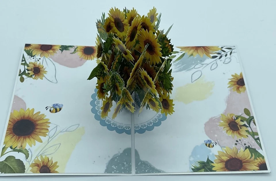 Girasol 3D Tarjeta Pop Up Día de la Madre Flores Primavera Amor Amistad Aniversario Foto 3 de 4