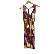 Vintage Y2K Khaki Krew Size Large Purple Yellow Floral Babydoll Dress Party