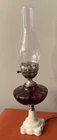 Vintage Fenton? Amethyst Lamp With Milk Glass Base 13.5” READ
