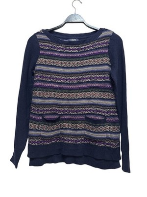 CHAPS Denim Damen Pullover Strickpullover Blau Bunt Muster Taschen Gr. S