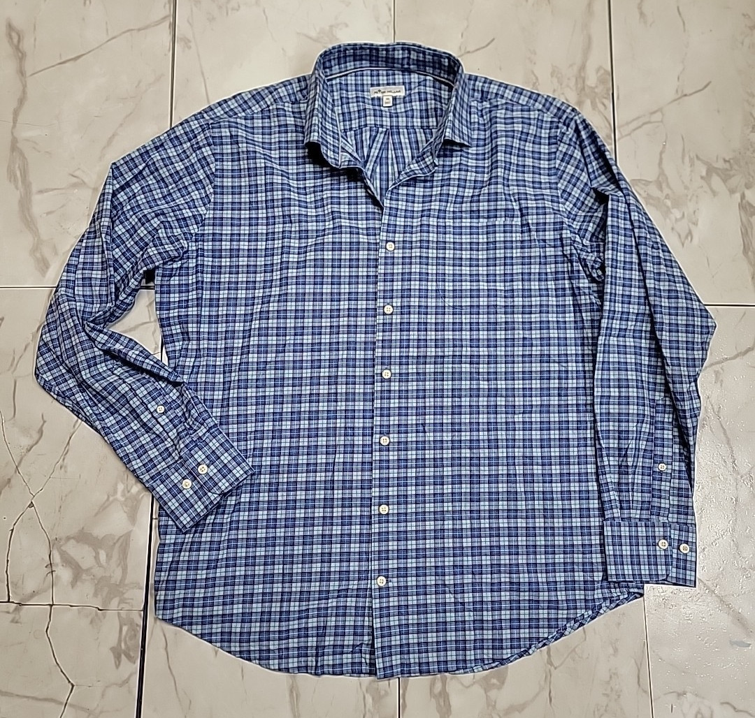 Peter Millar Performance Checkered Blue Button-Up… - image 1
