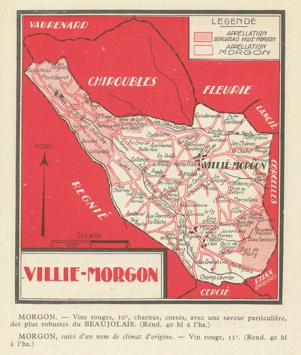 Villie-Morgon wine appellation map – Beaujolais – Rhône – Burgundy 1946