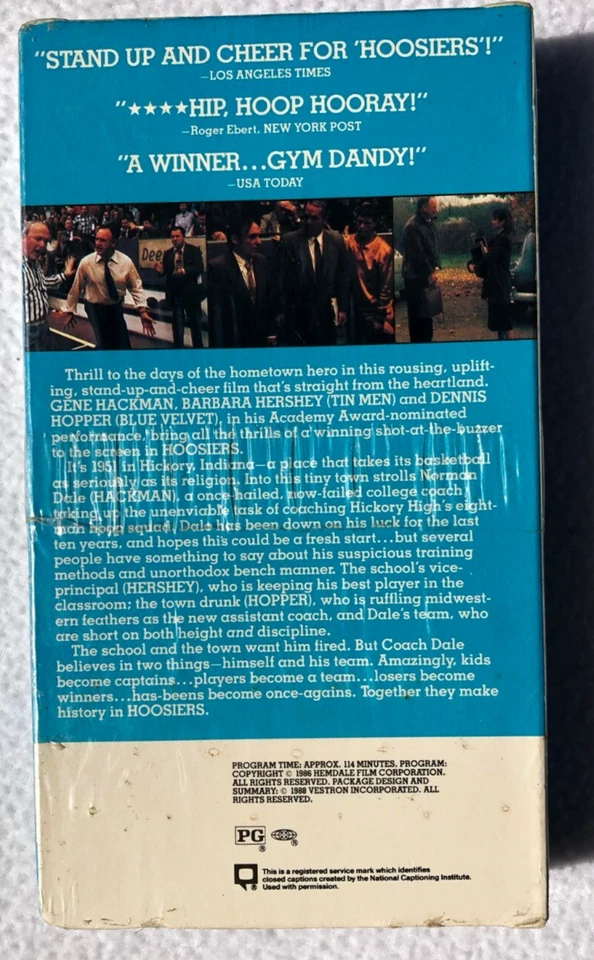 Hoosiers VHS Staring Gene Hackman & Dennis Hooper New Sealed - Image 3 of 3