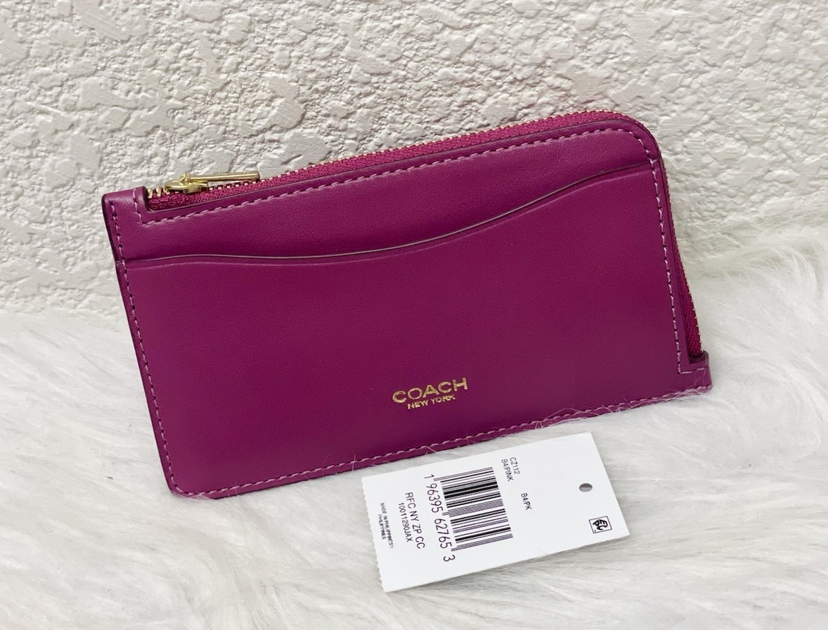 🩷Coach New York Zip Card Case - CZ112 Pink Refined Calf Leather