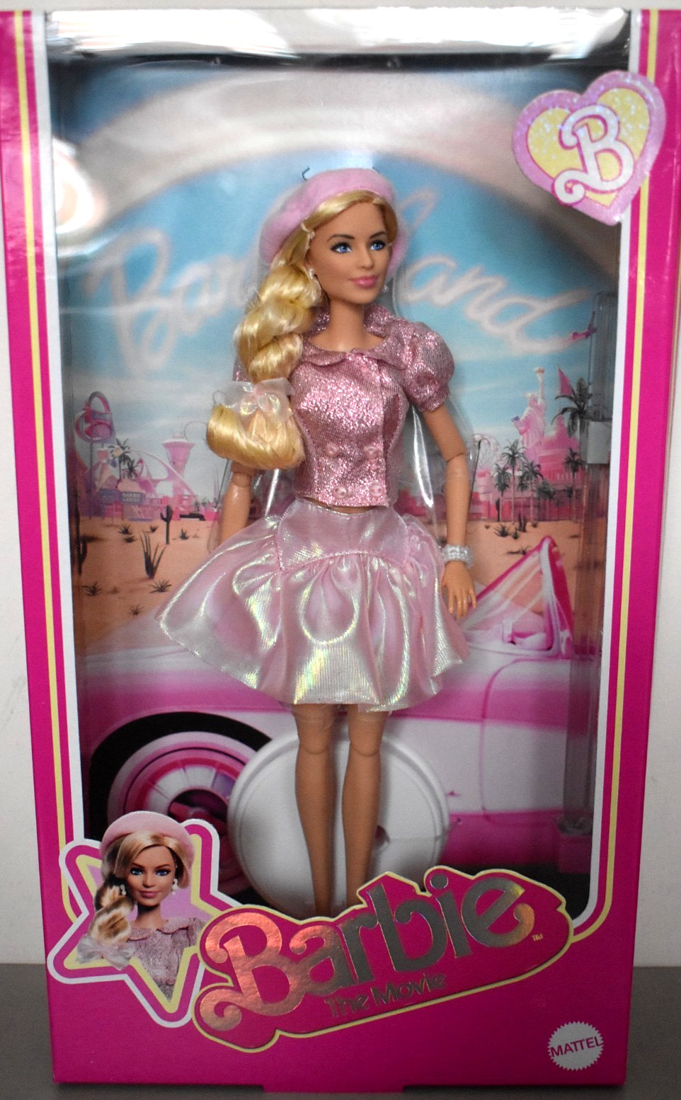 2025 Barbie The Movie PINK BERET Blonde Barbie W/Shipper Creased/Dented Box