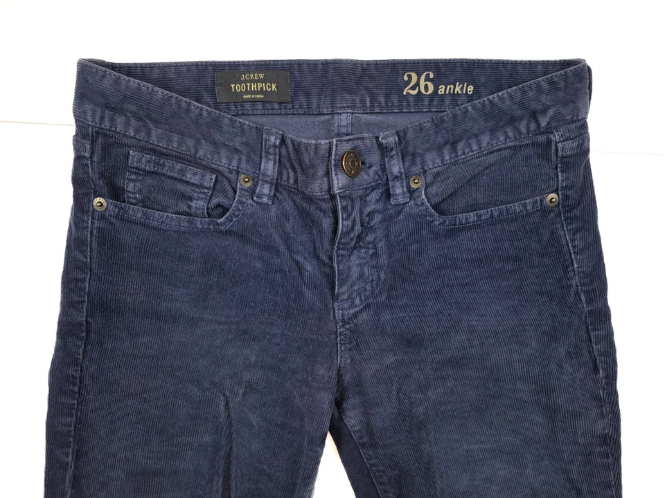 J. Pantalones de mezclilla para mujer Crew tiro medio azul pana palillo de dientes talla 26x28 Foto 3 de 4